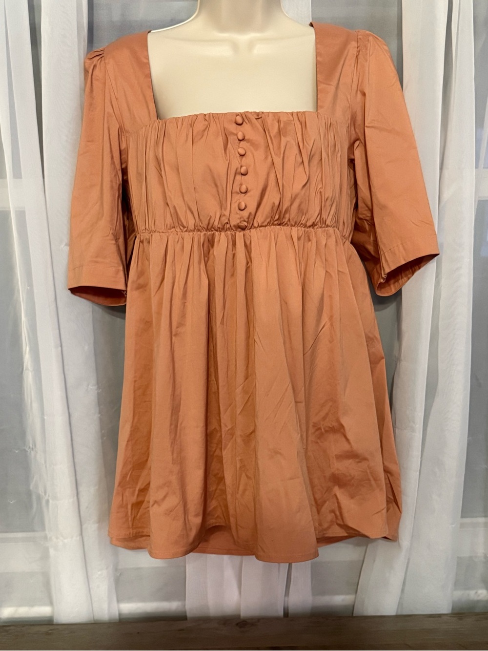 Danielle Bernstein Macy’s Rust Babydoll Puff Sleeve Top Sz L